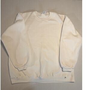 VTG Russell Athletic Men's Large White Crewneck Sweatshirt Made In USA White Y2K